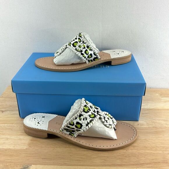 Jack Rogers Jacks Flat Sandals- Neon Green Leopard- Size 8- NIB - Picture 1 of 5